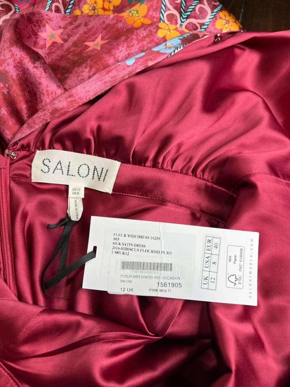 NWT Saloni Fleur Printed Silk-Crepe Midi Dress in the "Hibiscus Flourish". - Picture 12 of 14